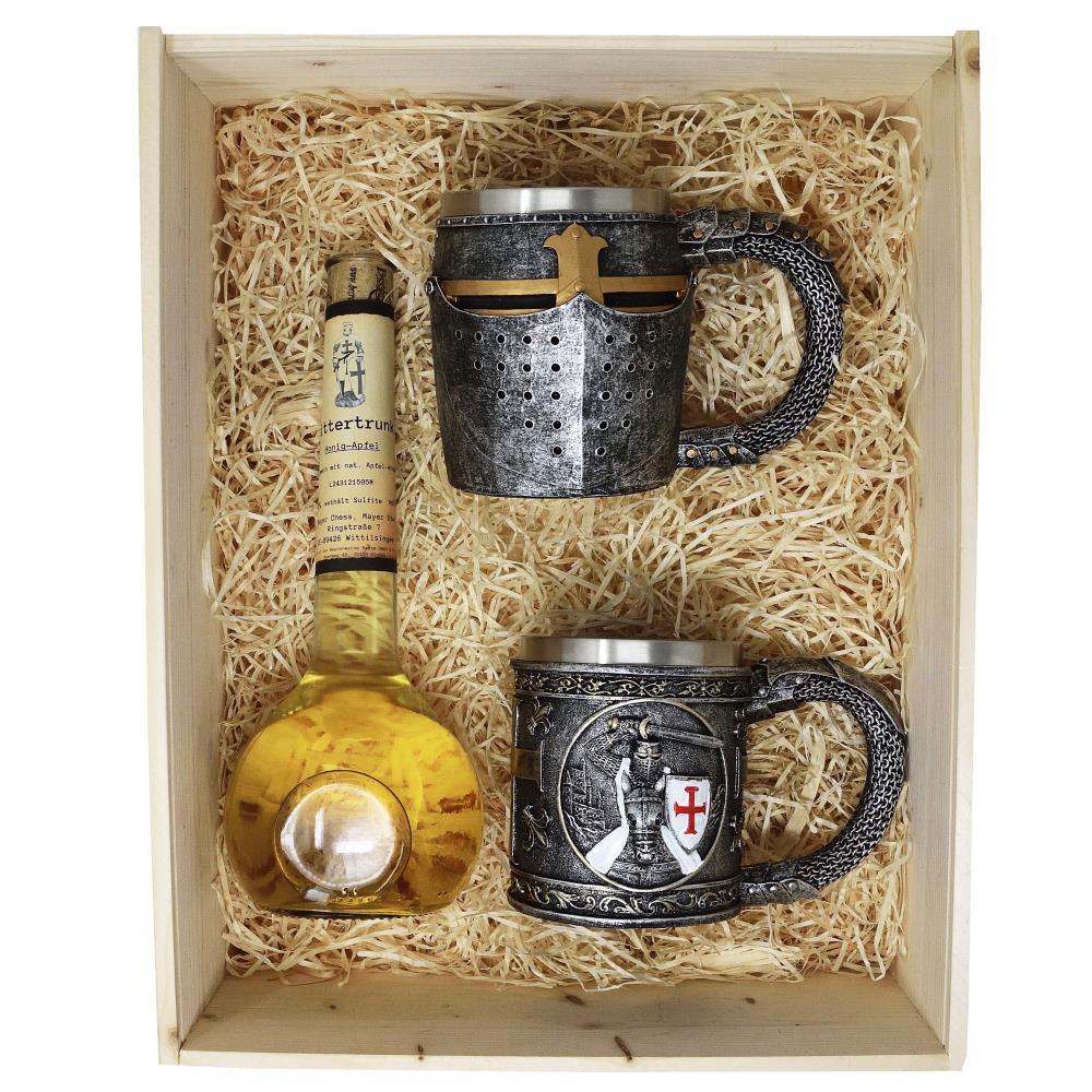 Gift set Knight's Potion Honey-Apple 0.5 liters in a elixir bottle with 2x mug and individual engraving